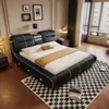Luxury Multifunction King Size Bed Frame, Modern Smart Platform Bed with 720P Projector/Music Speaker/USB Port/Storage Drawers 1