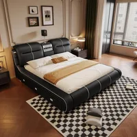 Luxury Multifunction King Size Bed Frame, Modern Smart Platform Bed with 720P Projector/Music Speaker/USB Port/Storage Drawers 1