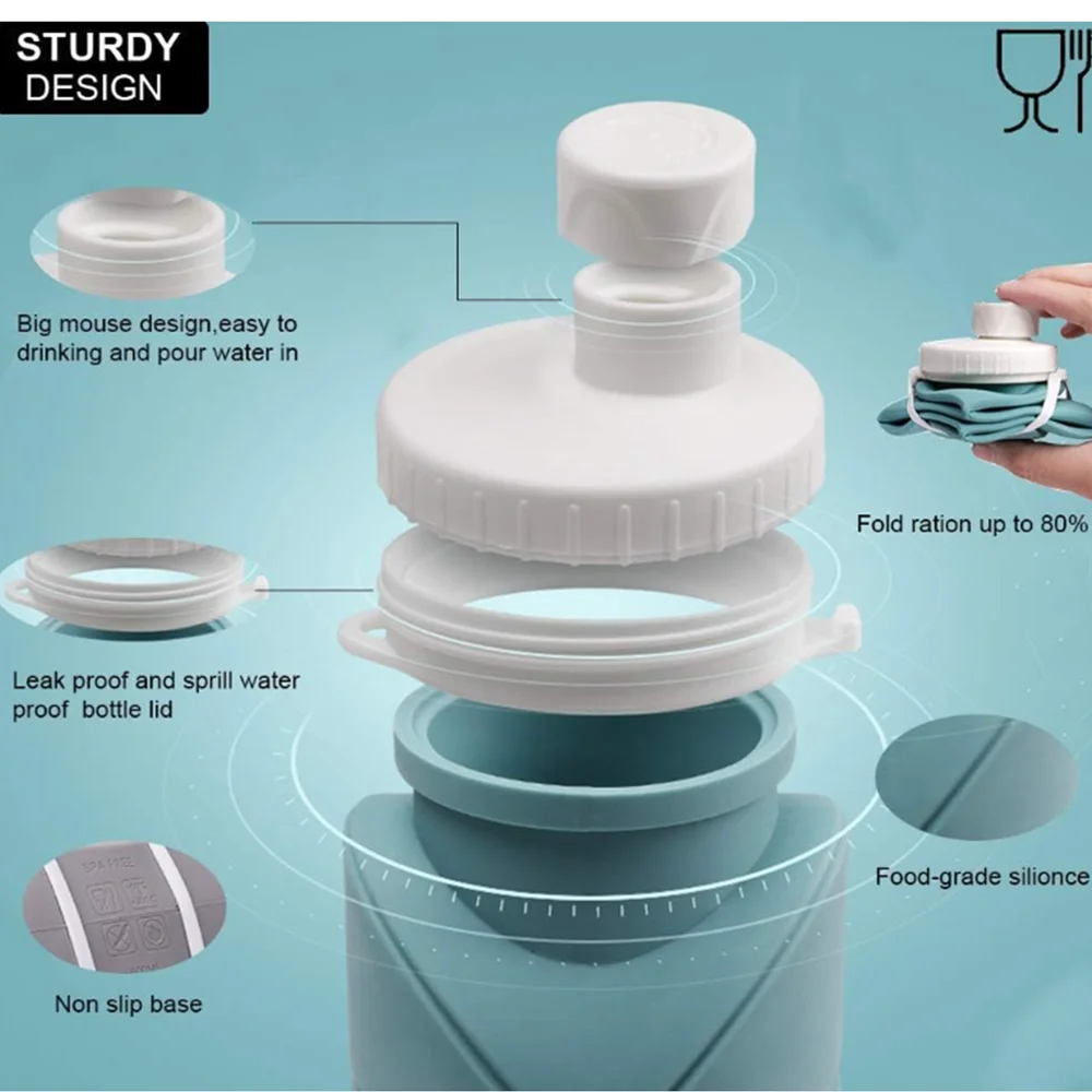 20oz 600ml Reusable BPA Free Collapsible Silicone Foldable Travel Water Bottle