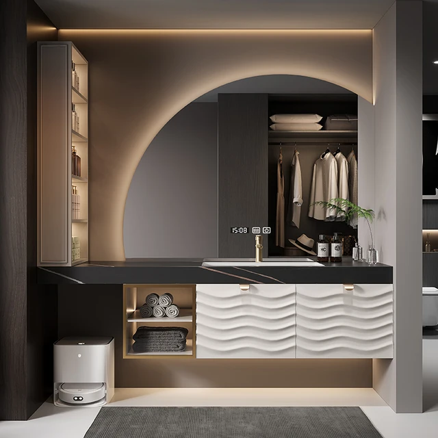 ตู้เก็บของในห้องน้ำพร้อมกระจกแต่งหน้า ตู้เก็บของในห้องน้ำแบบมุม ขนาดเล็ก ทันสมัย สีขาว เฟอร์นิเจอร์ตกแต่งบ้าน 1