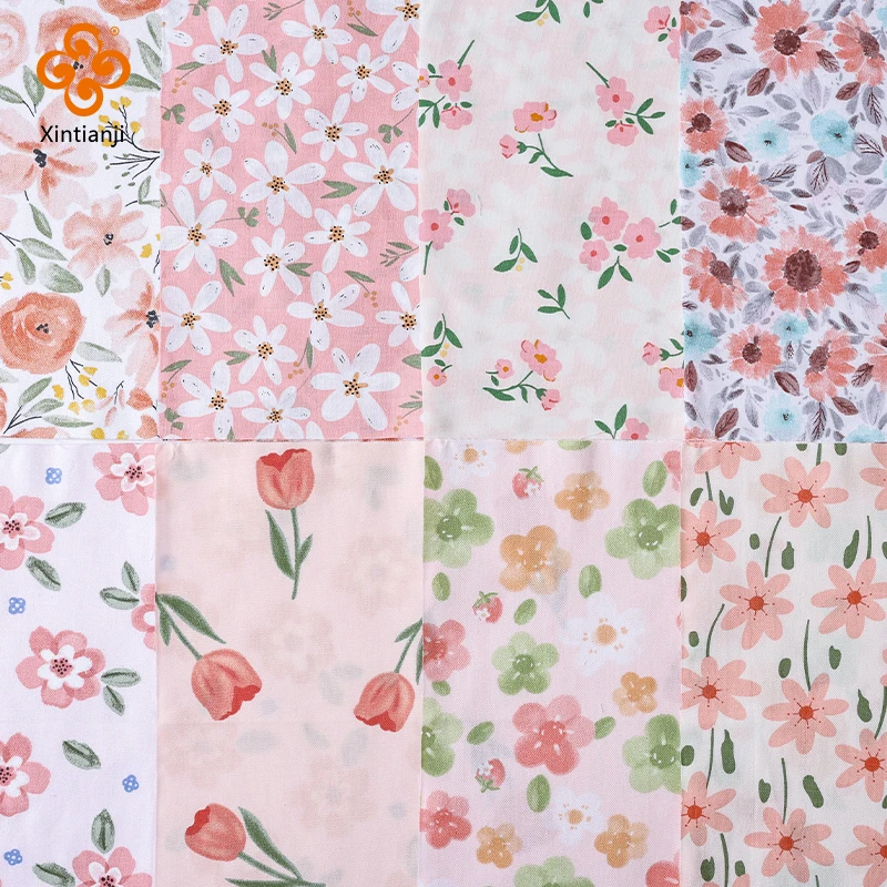Cotton Patchwork Fabric Rose Print Squares - 25x25cm Quilting Twill for DIY Sewing and Crafts