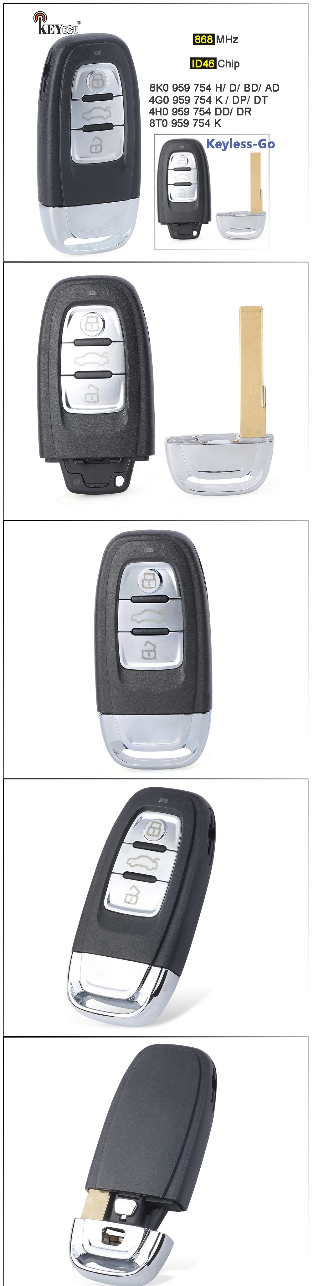 Keyforkess 868MHz ID46 muslimah/BD muslimatexlimb 8 t0959754 portachiavi a distanza senza chiave per Audi A4 A5 A6 A7 - Sa712ed71ac1640678d57d9b5feb7e5d2k