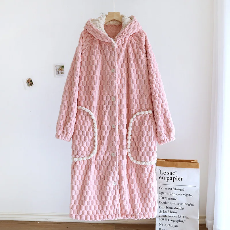 Winter Warm Sleepwear Bathrobe Female Robe For Women Nightie Women Pajama Flannel Thickened Warmth Nightwears For Ladies