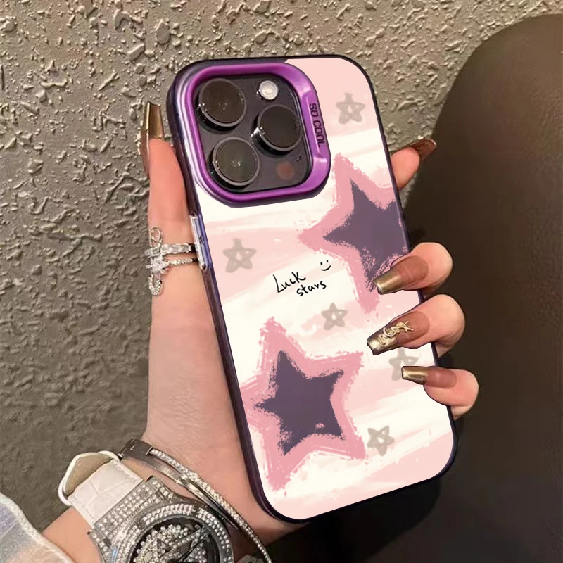 thumbnail image 1 of Funda para teléfono con diseño gráfico láser mate con estrellas manchadas para iPhone 16, 15, 14 Pro Max, fundas para iPhone 11, 12, 13, XS, X, XR, 7, 8 Plus, 15, cubierta enchapada, 1 of 5