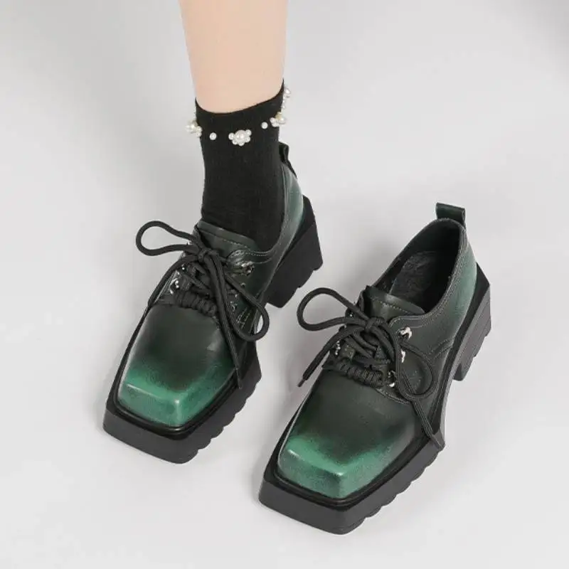 

Роскошные дизайнерские туфли дерби, женские модные туфли-оксфорды с квадратным носком, женская кожаная обувь на танкетке