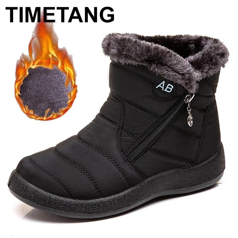 TIMETANG Women's ankle fur boots warm snow boots winter shoes for women waterproof padded winter womenfootwear