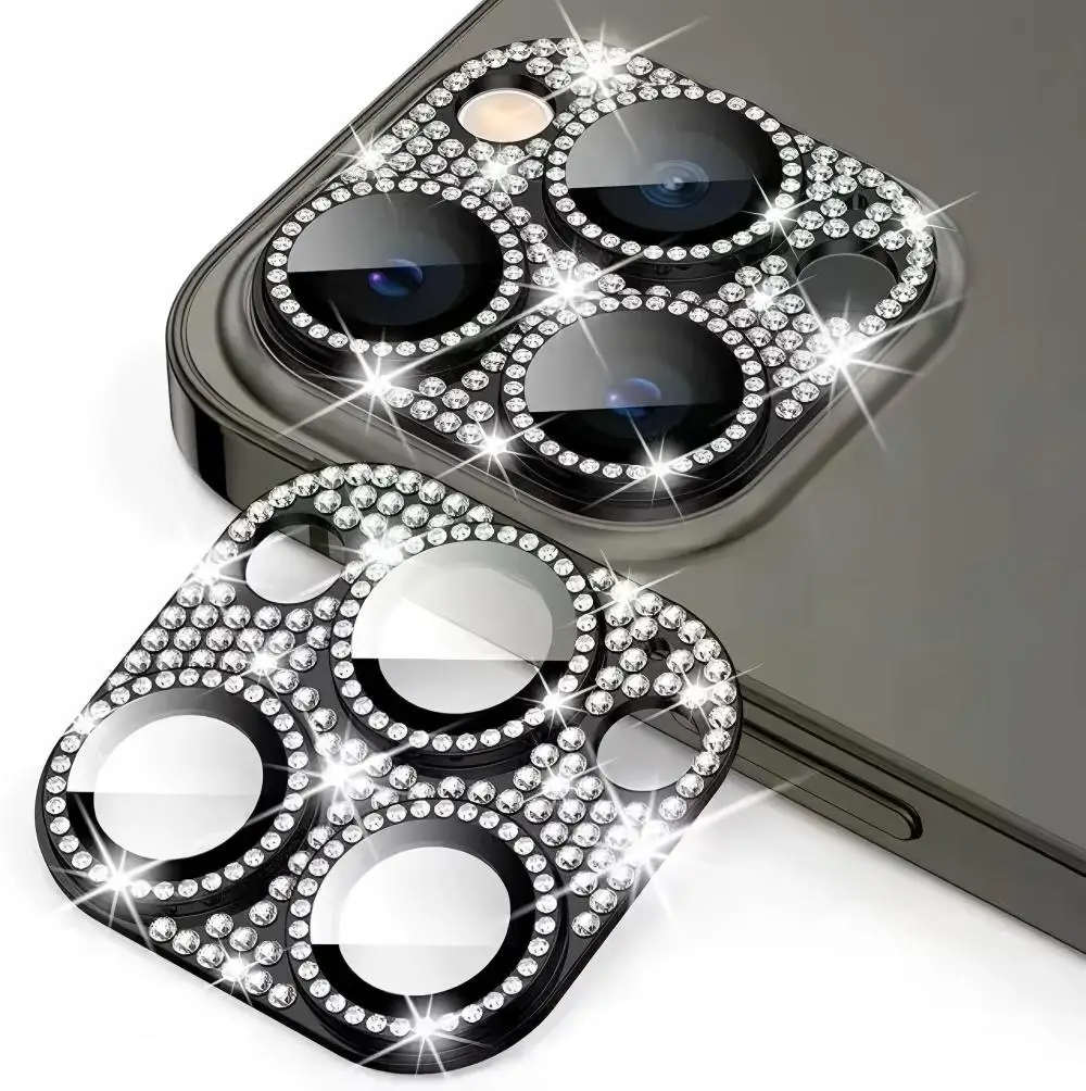 Luxury Diamond Metal Lens Protector with Full-Cover Tempered Glass