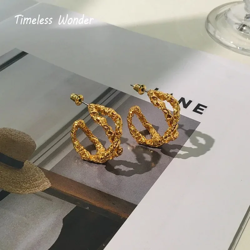 

Timeless Wonder Brass Geo Lava Hoop Earrings for Women Designer Jewelry Statement Punk Cocktail Goth Ins Top Runway Rare 6462