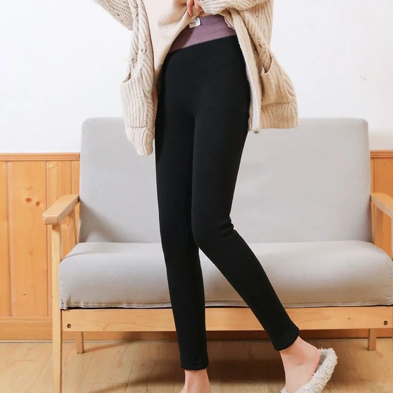 Autumn and Winter Women's Color Blocking High Waist Elastic Classic Leggings Pants Thick Fashion Casual Commute Trousers