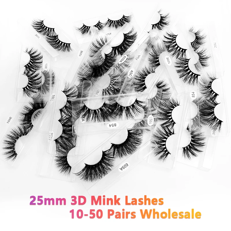

Wholesale Eyelash 25mm 10/30/50 Pairs Bushy Reused 3d Mink Lash Dramatic Messy Long Eyelashes Fluffy Makeup Lashes Tools Bulk