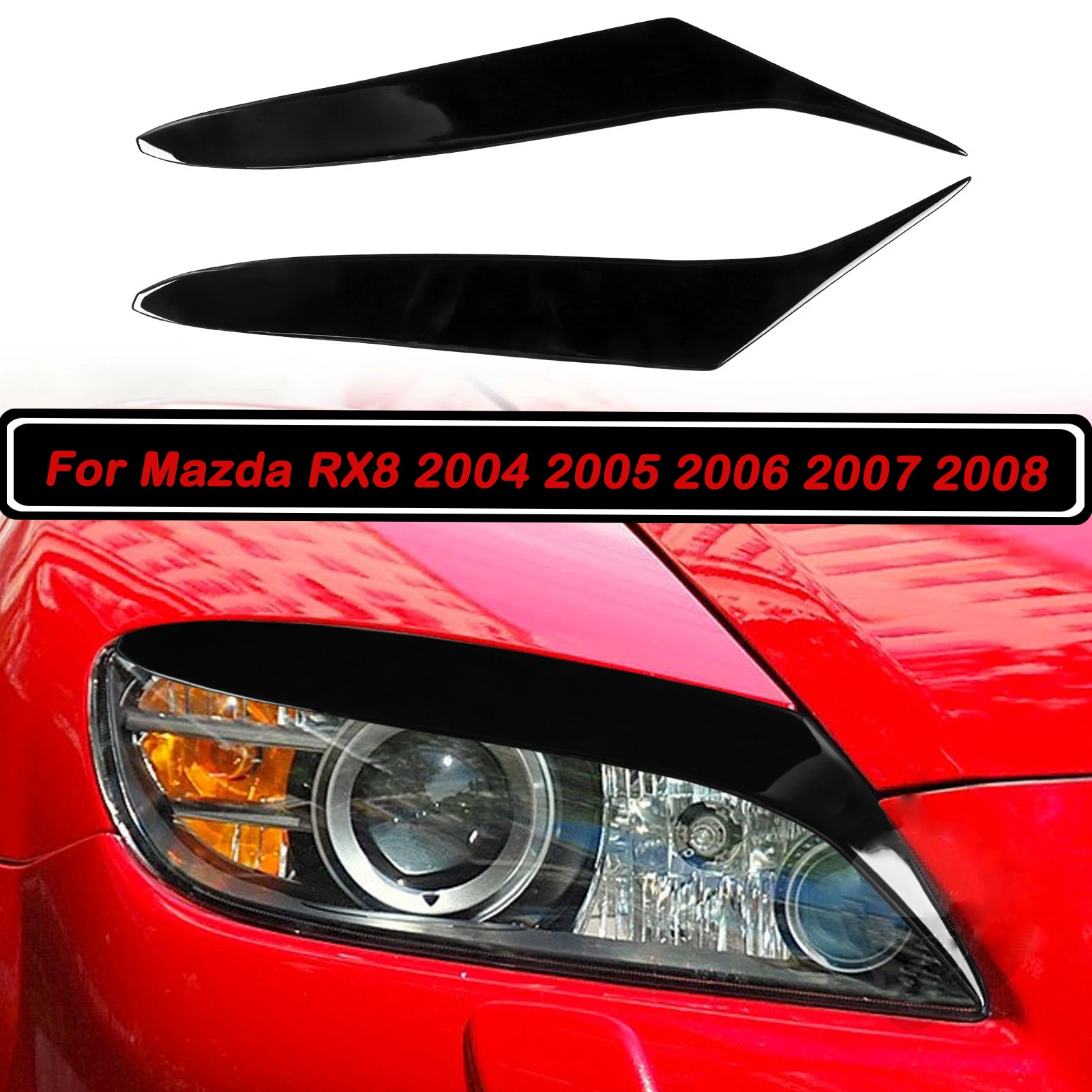 2Pcs Front Headlight Eyelid Eyebrow Piano Black Trim For Nissan 350Z Z33 2006-09