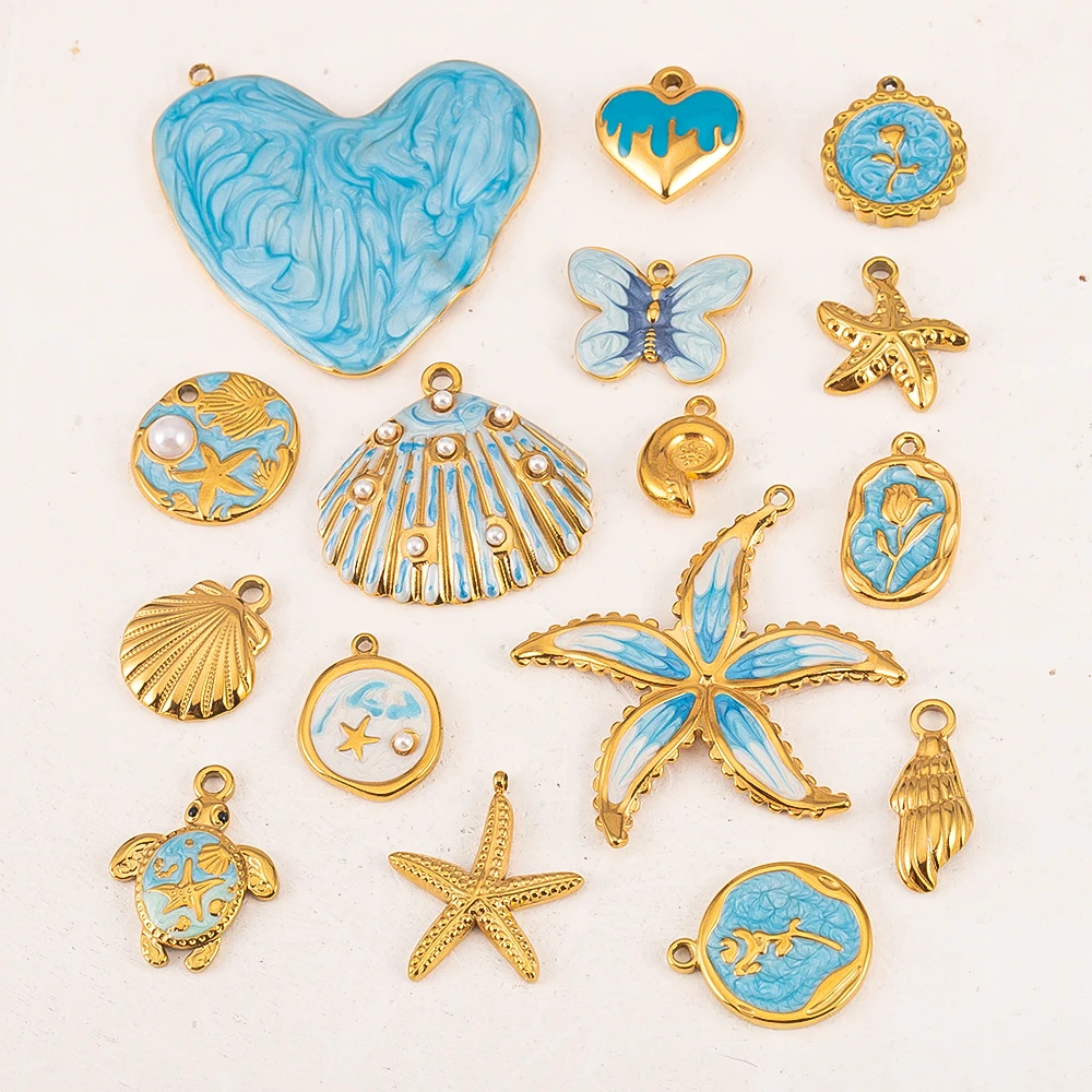 2 قطعة الفولاذ المقاوم للصدأ الأزرق المينا البحرية خلخال السحر بوهيميا قلادة قاعدة DIY بها بنفسك أقراط القلائد عطلة النتائج مجوهرات