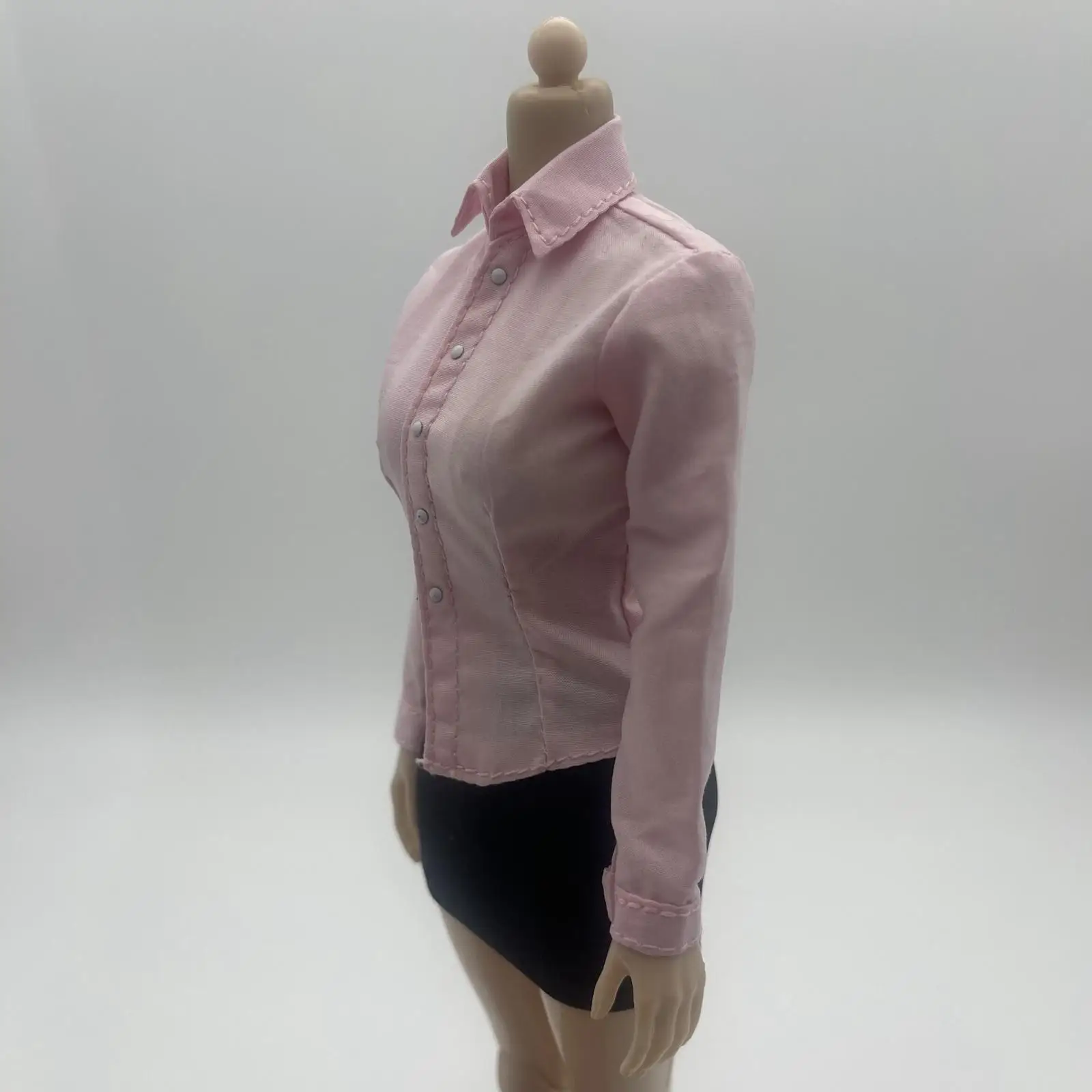 

1/6 Girl Pink Long Sleeve Shirts Female Figure Girl Body Clothing Handmade Collared Work Office Tops for 12inch Action Figure