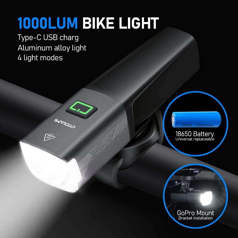 Fari Intelligenti Cyclami Light Fari Intelligenti Per Mountain Bike Da Strada Ricaricabili Usb 1000 Lumen Tempo Di Lunga Durata
