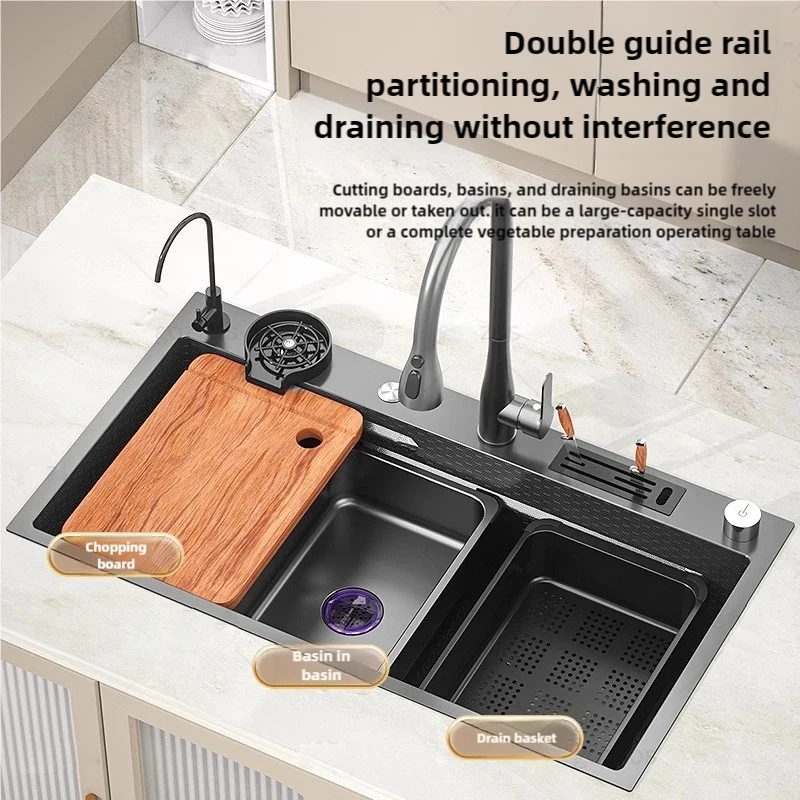 Stainless Steel Kitchen Sink Embossed Extra Large Single Slot Undermount Basin Multifunctional Dishwashing Sinks