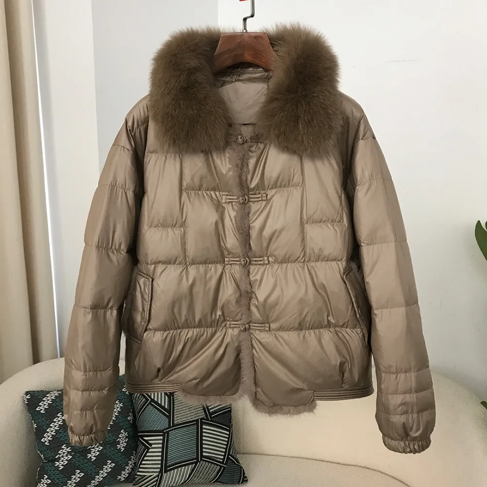 2024 Real Fox Mink Fur Collar Winter Women White Duck Down Jacket Ladies Vintage Short Warm Puffer Coat Female Parka Outerwear 2