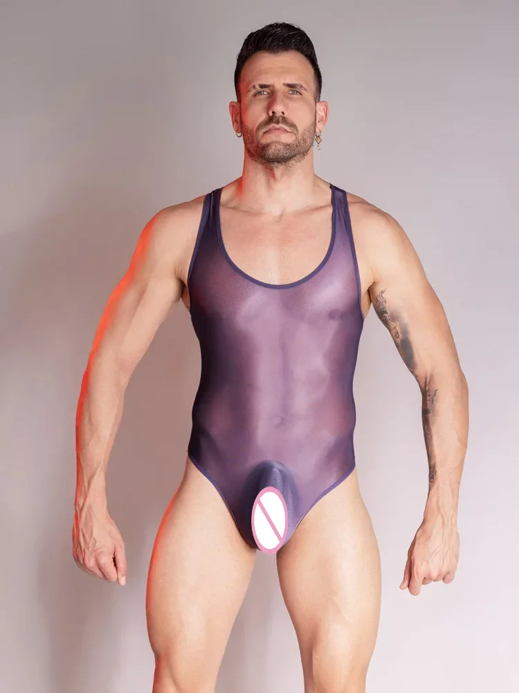 Men's Onesies Ultrathin Sheer See Through Bodysuit Oil Glossy Sexy Tight Elastic Shapping Unisex Leotard Comfortable Breathable