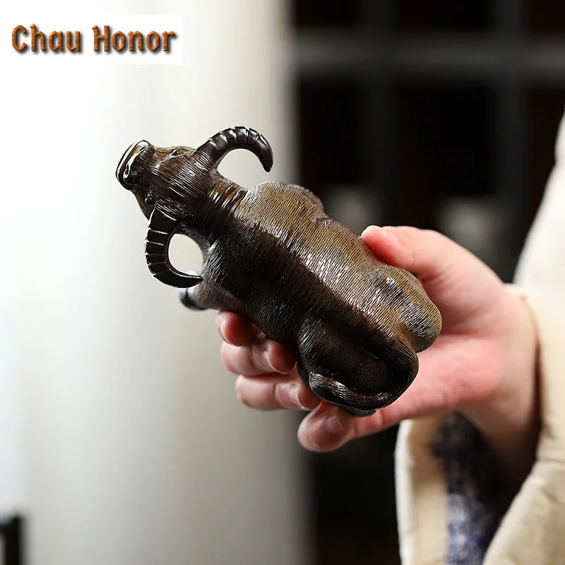 Handmade Color-changing Cow Purple Clay Tea Pet Vintage Flowerpot Landscaping Tea Figurine Play Toys Tea Statue Ornaments