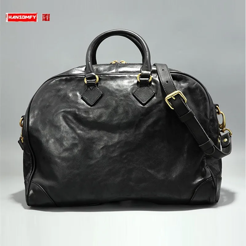 

Luxury Travel Bag Men's Handbag Genuine Leather Short Business Trip Briefcase Large Capacity Men Shoulder Messenger Tote Bags