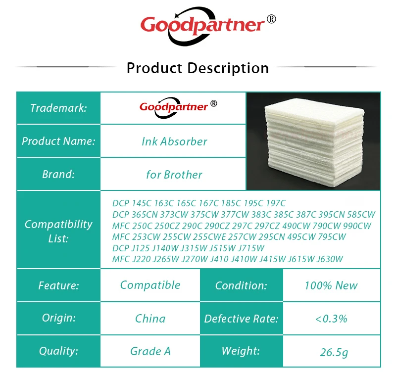 10X LS6842001 Ink Absorber for BROTHER DCP 145C 163C 165C 167C 185C 195C 197C J125 J140W J315W J515W J715W 365CN 373CW 375CW