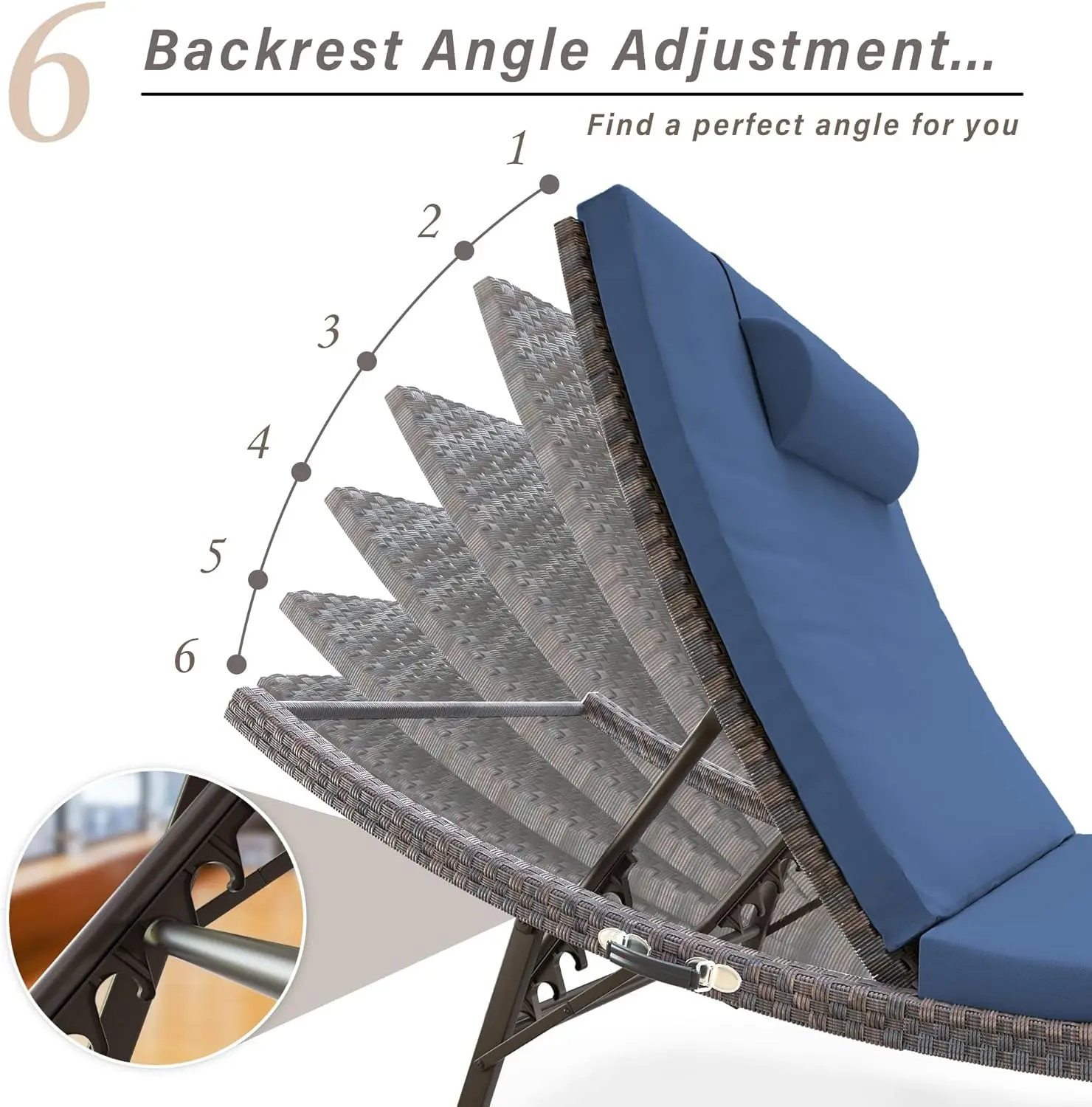 Chaise Lounge Outdoor Set of 3, Pool Lounge Chairs with Adjustable Backrest & Folding Table, Wicker Outside Furniture