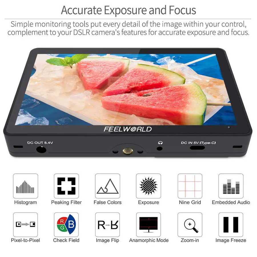 FEELWORLD  DSLR ī޶ ʵ  ġ ũ, F5 Pro V4, 6 ġ, 3D LUT FHD1920 1080, 4K HDMI   