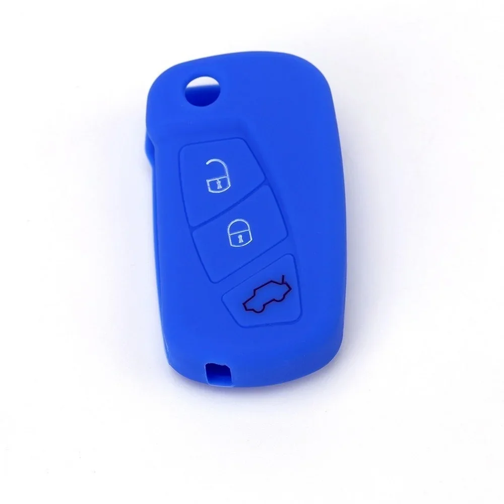 Key Case Cover Key Case Remote Control Case Cover Silicone Car Key Case for Ford KA MK2 2008-3 Buttons Aftermarket Folding Keychain Holder Remote Control Fob Protector Cover