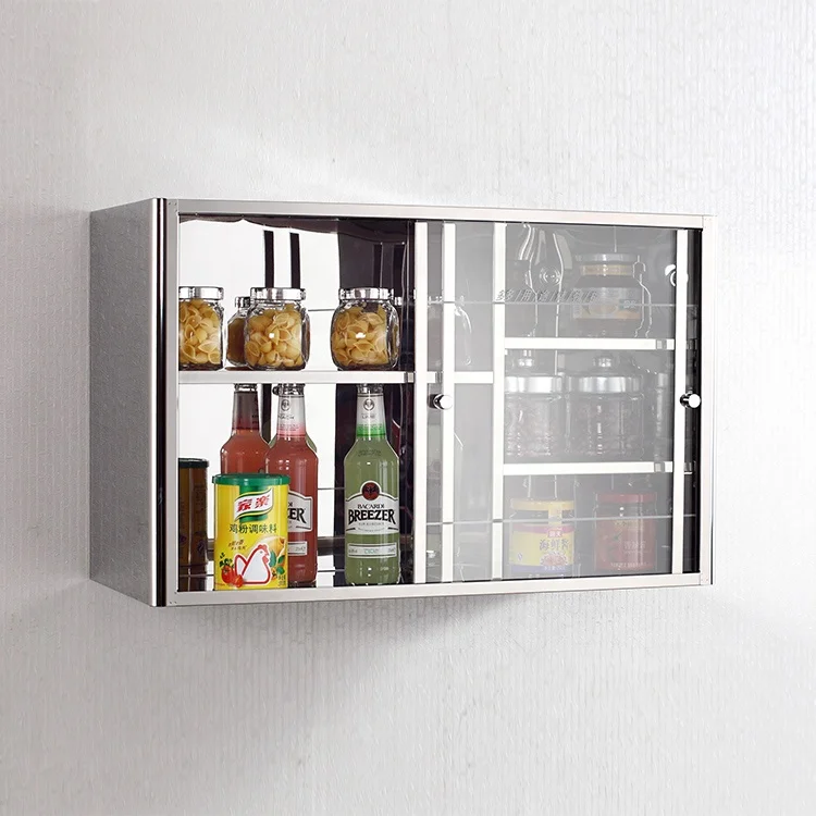 Popular stainless steel wall mounted kitchen  glass door cabinet 2
