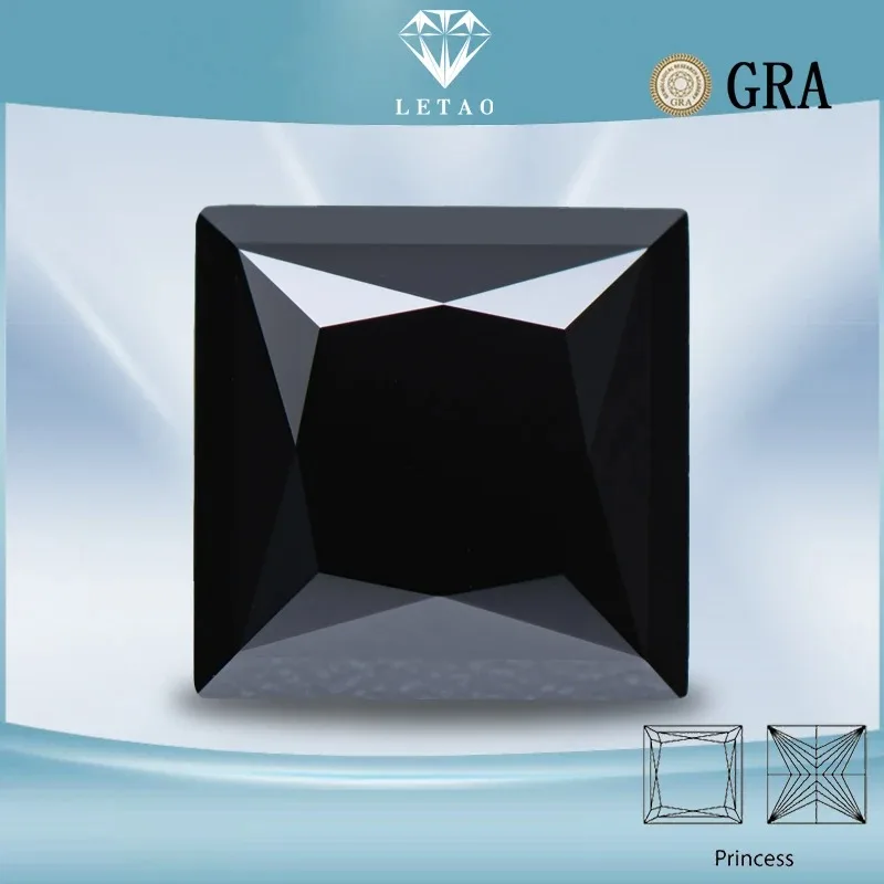 

Moissanite Stone Black Color Princess Cut Lab Grown Diamond for Charms DIY Jewelry Making Materials with GRA Certificate