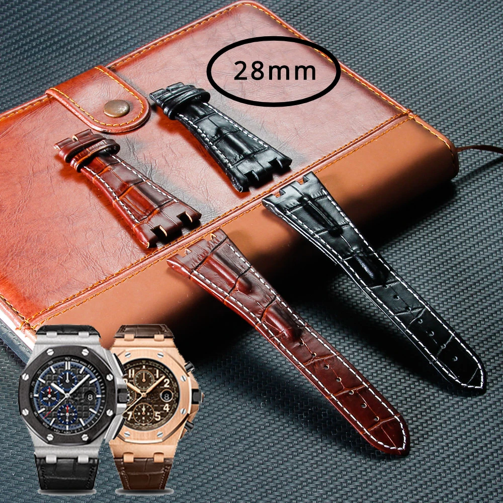 Orologi Accessori 28Mm Per Audemars Piguet Ap Series Strap Man Watch Butterfly Buckle Cintura In Vera Pelle Da Uomo In Pelle Di Mucca