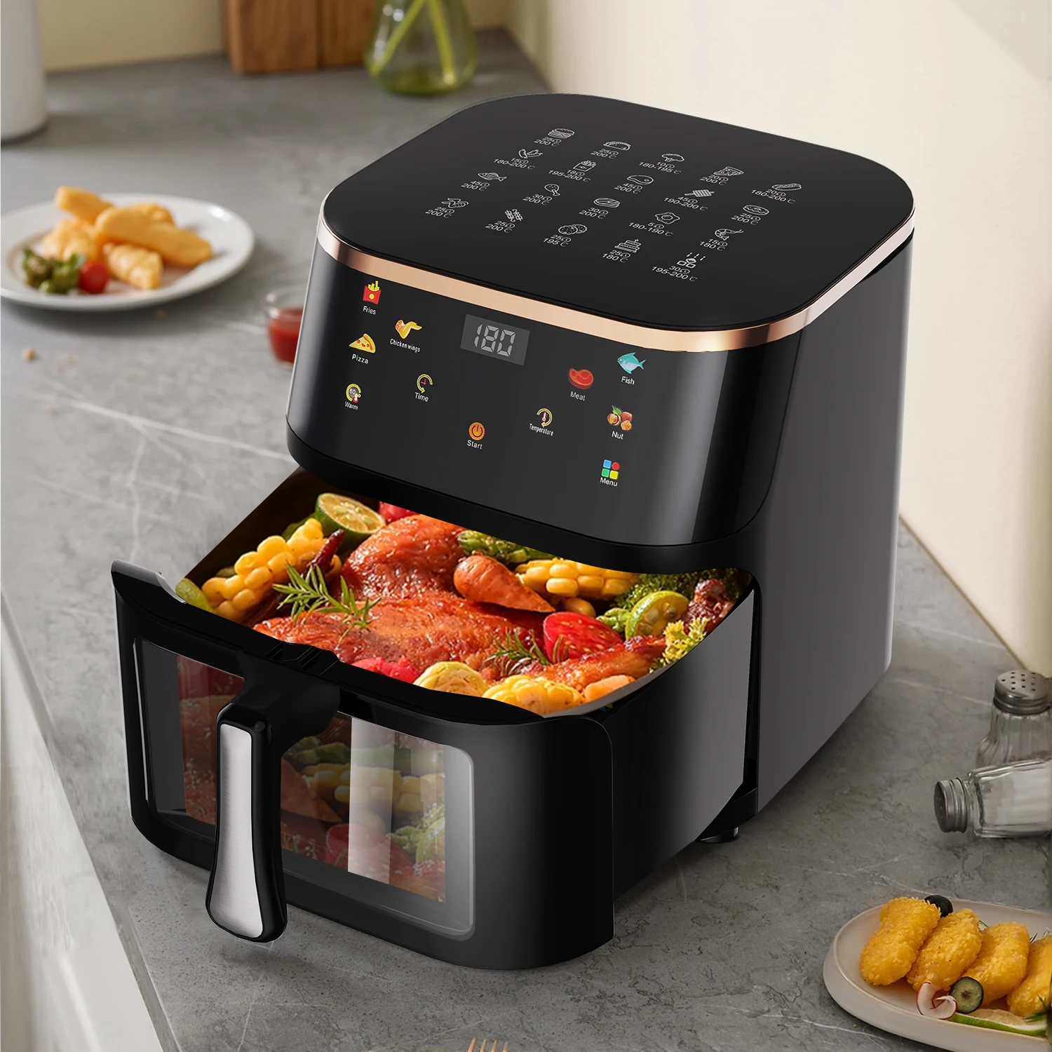 Friteuse Airfryer OYAJIA Air 6L 8L 10L, avec fenêtre de cuisson visuelle, panier antiadhésif, minuterie de 60 minutes, lavable au lave-vaisselle Sa714894764e34d07a3159808e1355966H