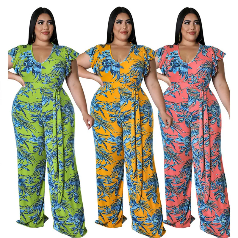 Wmstar Women's Jumpsuits Plus Size 5XL One Piece Outfits Office Lady Short Sleeve Print Bodysuit Summer Wholesale Dropshipping