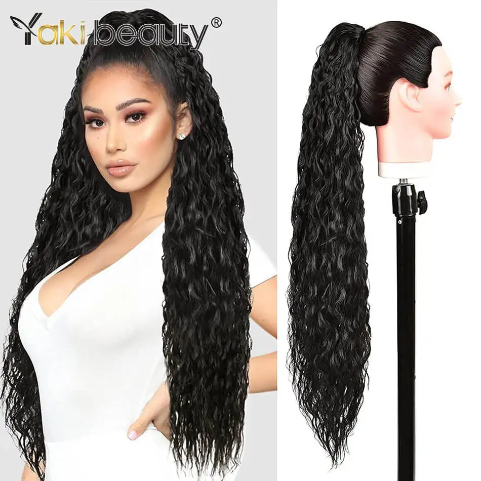 

Synthetic Long Kinky Curly Ponytail 32inch/85cm Organic Fiber Chip-in Hair Extension Drawstring Clip in Ponytail Hair Piece
