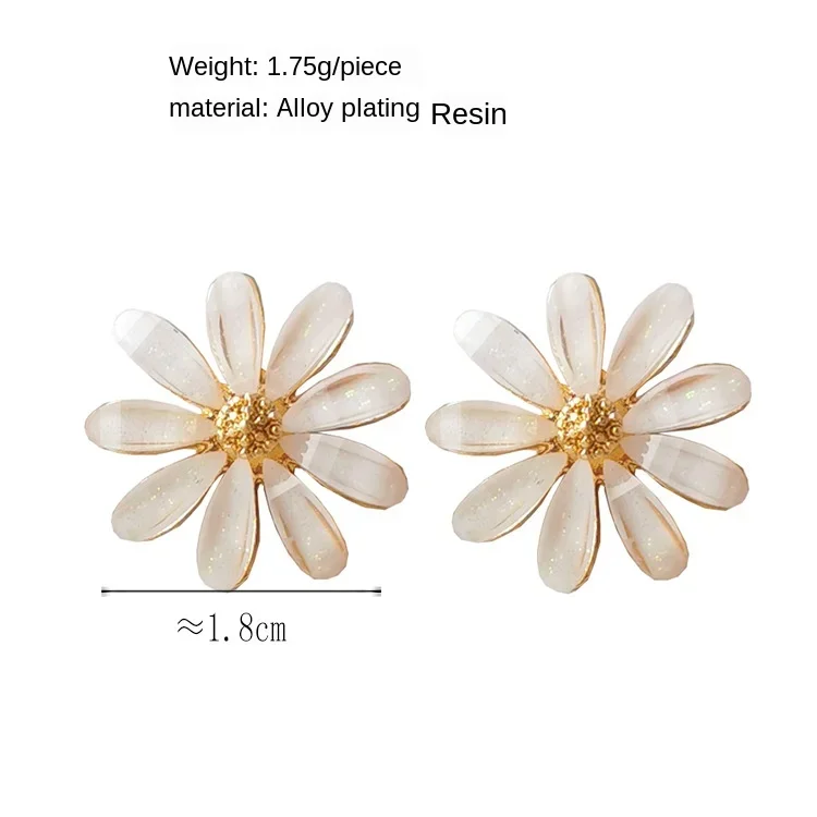 Women Spring Summer Temperament Small Fresh White Flowers Clip on Earrings Simple Small Daisy Earrings Non Pierced Ear Clip