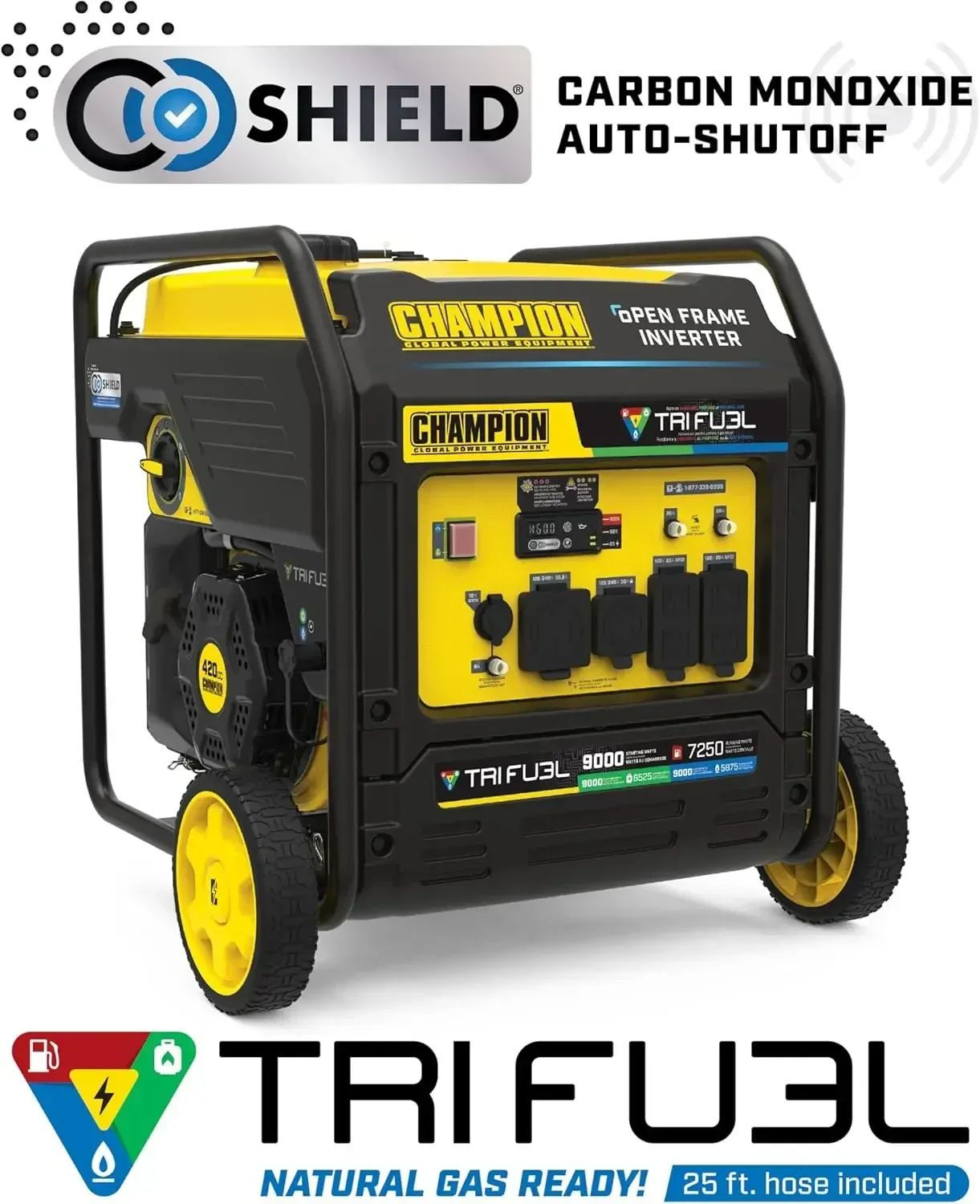 9000-Watt Electric Start Tri Fuel Home Backup Portable Open Frame Inverter Generator with Quiet Technology