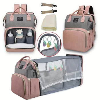 2024 Passeggino Borsa appesa Mamma Borsa per pannolini per bambini Zaino Fasciatoio Ombra Zanzariera Bagnato e asciutto Porta di ricarica USB 1