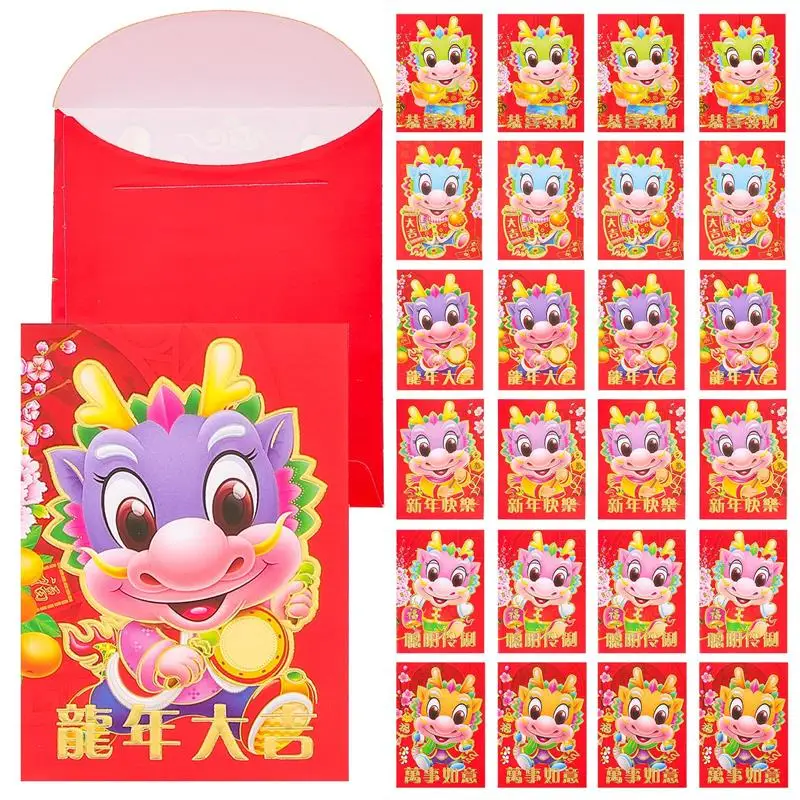 30pcs Chinese New Year 2024 Hongbao Red Envelope China Spring Festival Lucky Money Blessing Pocket Money Pouches 60 pcs 2024 year of the dragon cartoon red envelope spring festival new year’s purse packet bag zx316 60pcs wallet