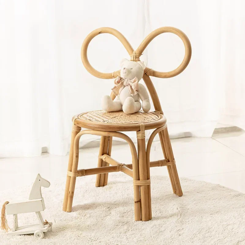 Children's Rattan Chair Natural Rattan Bow Chair Photography Log Color Backrest Children Chairs