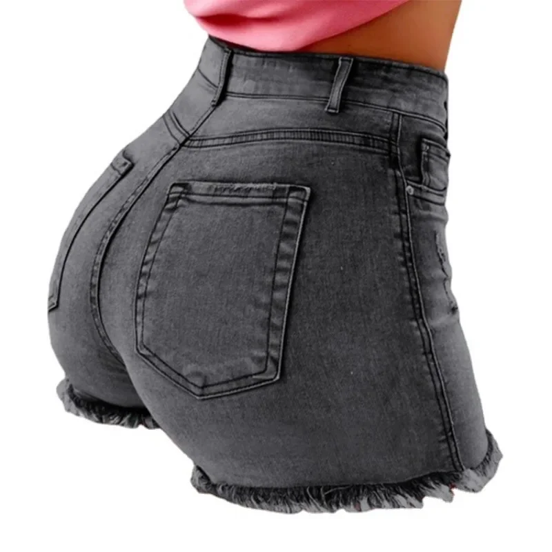 High Waisted Jeans Slouchy Jeans Hot Selling Women's Denim Shorts with Tassels and Holes 5