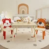 Kids Table and 2 Chairs Set, 3 Pieces Toddler Table and Chair Set, Wooden Activity Play Table Set (Bear&Tiger) 6