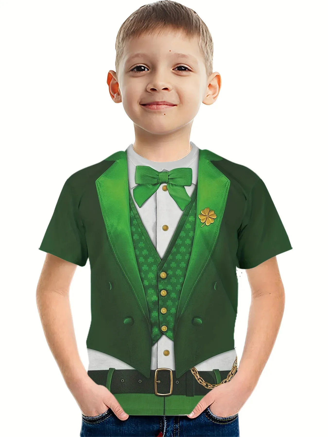 

Summer Sunshine Boys Girls T-Shirt St. Patrick's Day Animal Cat 3d Printed Fashion Casual O-Collar Tops Children's Clothing