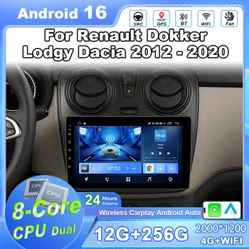 Radio para coche Android 16 para Renault Dokker Lodgy Dacia 2012-2020, reproductor Multimedia de vídeo, sin 2 din, Carplay, pantalla táctil, 8 núcleos, Wifig 1