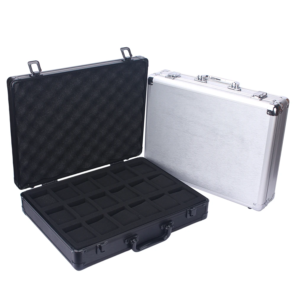 Elegant 18-Slot Aluminum Watch Organizer Box with Brushed Metal Finish, Lockable Jewelr... - SKU LJSC2135 - UGI Packaging