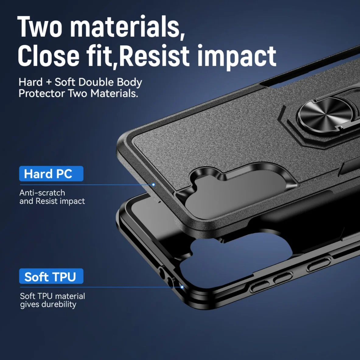 Rugged Military Armor Ring Bracket Phone Case - Dual Layer Shockproof Protection Cover