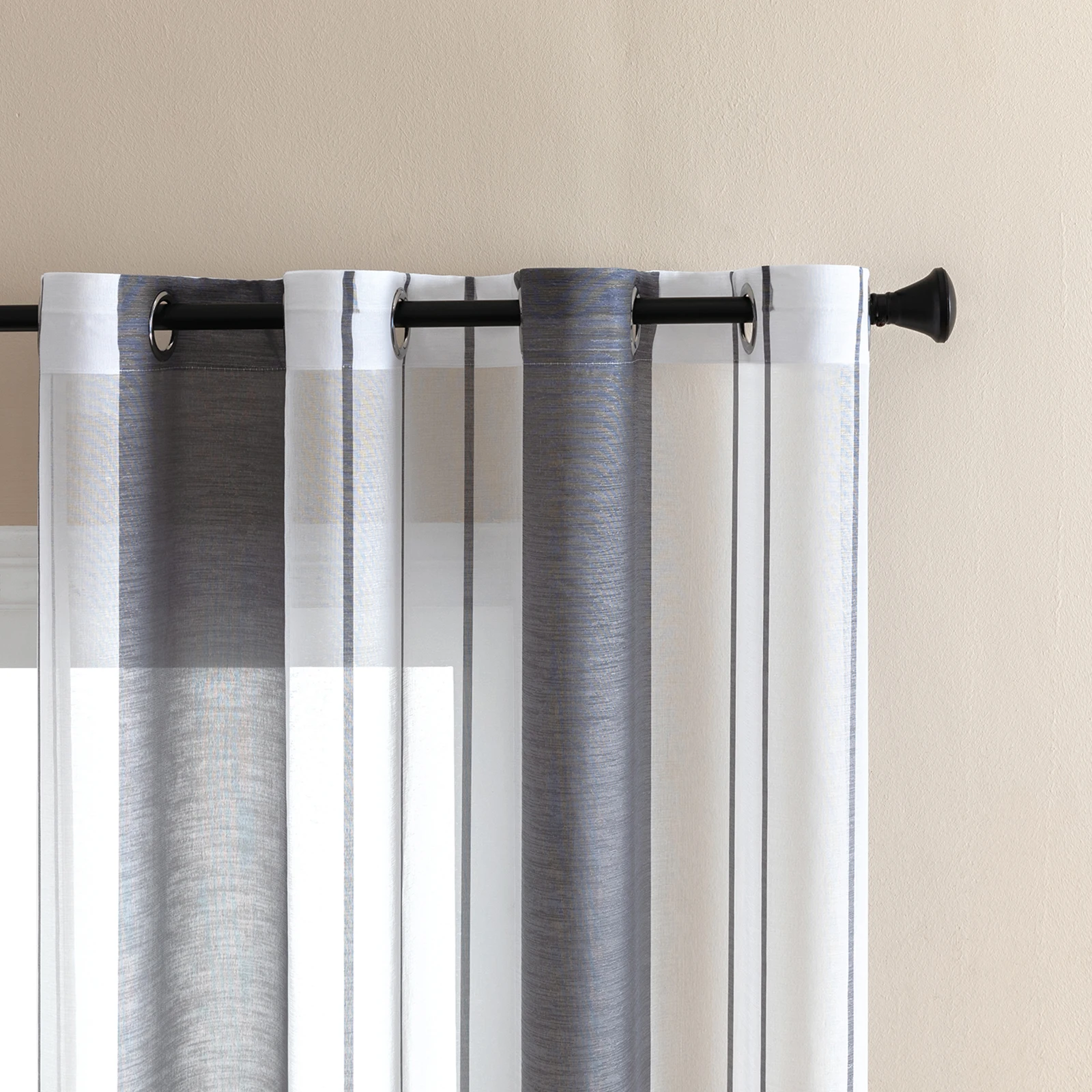 Striped Sheer Curtains | Soft Voile Fabric Semi Sheer Drapes - Eyelet Panels for Office & Home