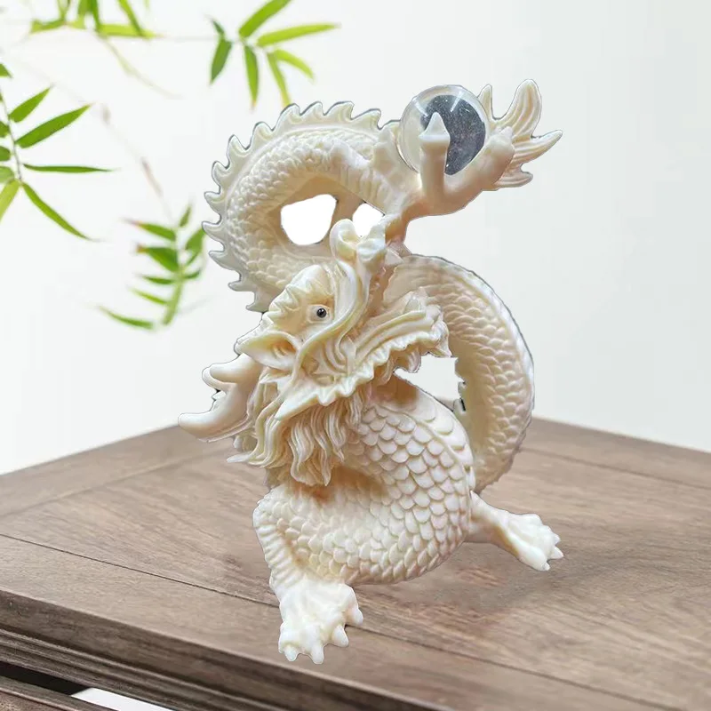 Feng Shui White Dragon Statue， Dragon with Bead Sculpture，Home Living Room, Office   Decoration  Best Gift in Year of the Dragon