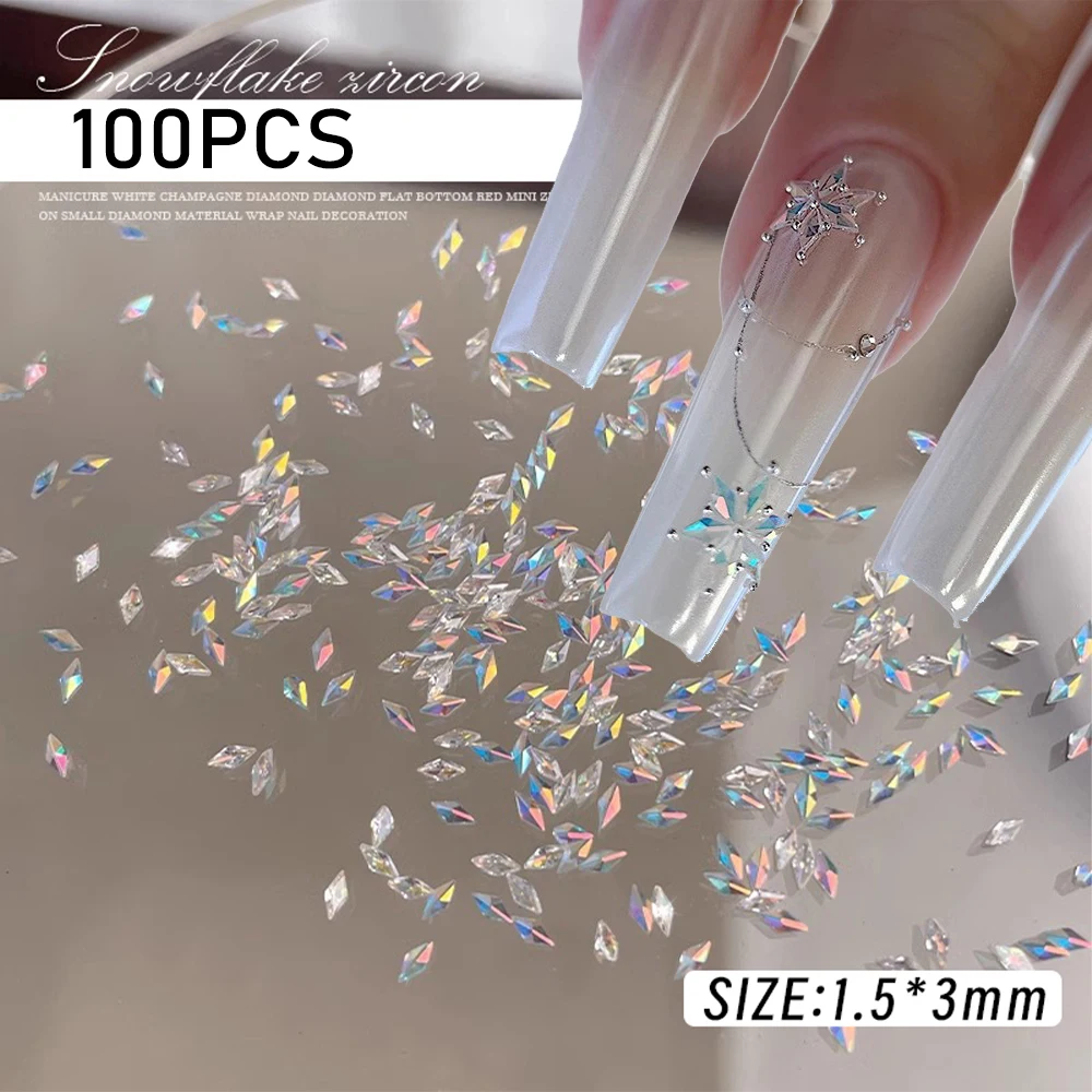 100개 1.5*3mm 지르콘 오로라 아이스 네일 라인스톤 반투명 컬러 5A 슈퍼 반..