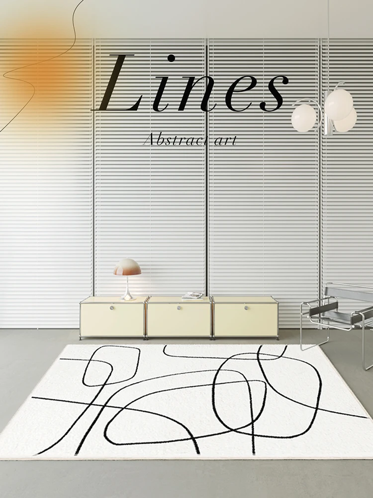 Black-Line-Living-Room-Carpet-Black-White-Design-Fluffy-Soft-Rugs ...