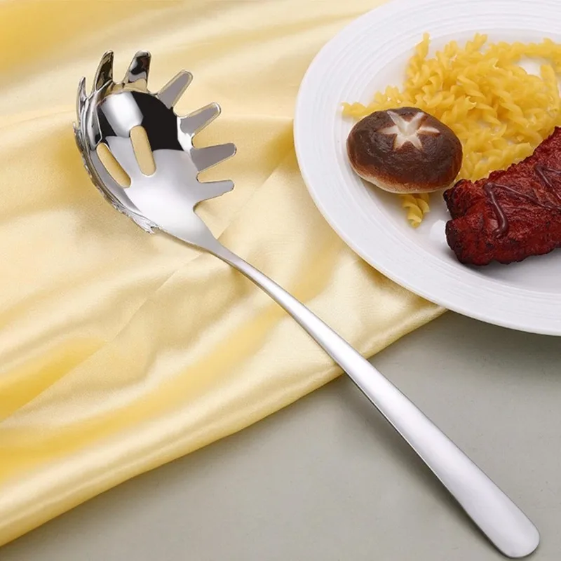Premium Stainless Steel Spaghetti Server Spoon with Teeth  Multifunctional Pasta Strainer and Noodle Serving Tool for Kitchen