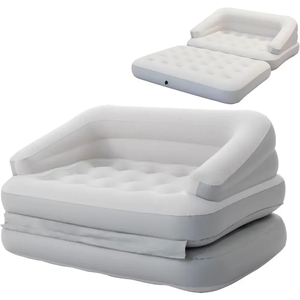 Inflatable Sofa Bed for Camping Pool Float Couch Outdoor Flocked Mattress Bed with Armrest Full Size